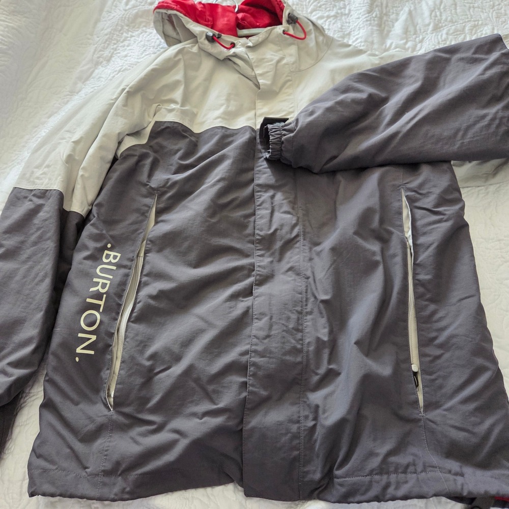 Burton Snowboard Jacket Grey Colorblock Hooded Winter Coat Mens